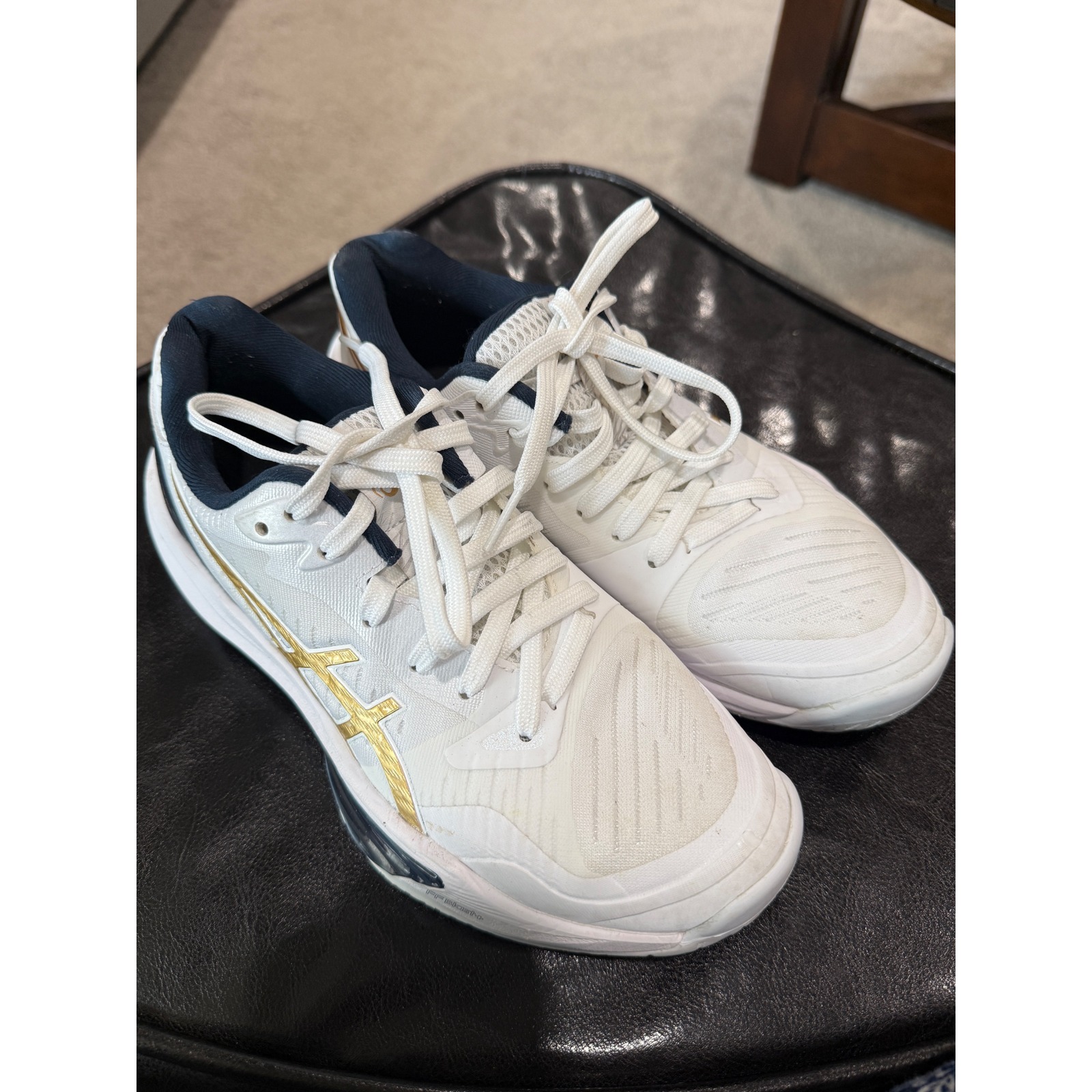 Asics Sky Elite Ff White Gold Navy Volleyball Tennis Shoes Women's 6